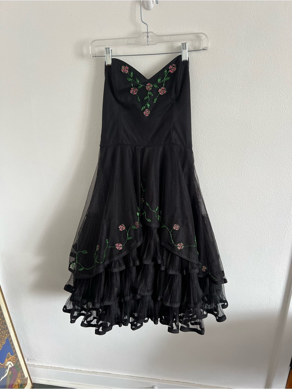VTG Betsey Johnson Black Floral Embroidered Tulle Dress - Picture 3 of 7